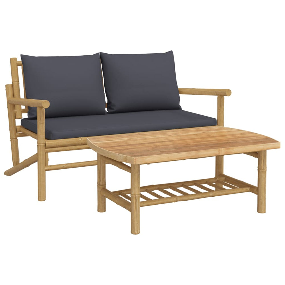 vidaXL 2-Piece Garden Lounge Set with Dark Grey Cushions Bamboo