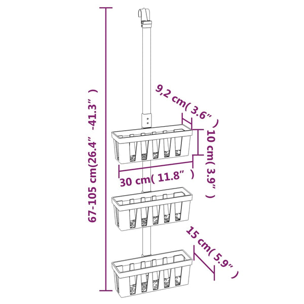 vidaXL Shower Caddy 30x15x(67-105) cm Aluminium