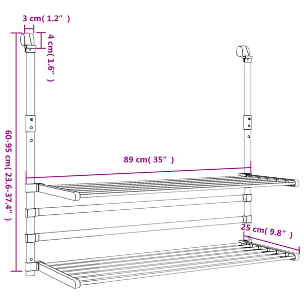 vidaXL Balcony Clothes Dryer 89x25x(60-95) cm Aluminum