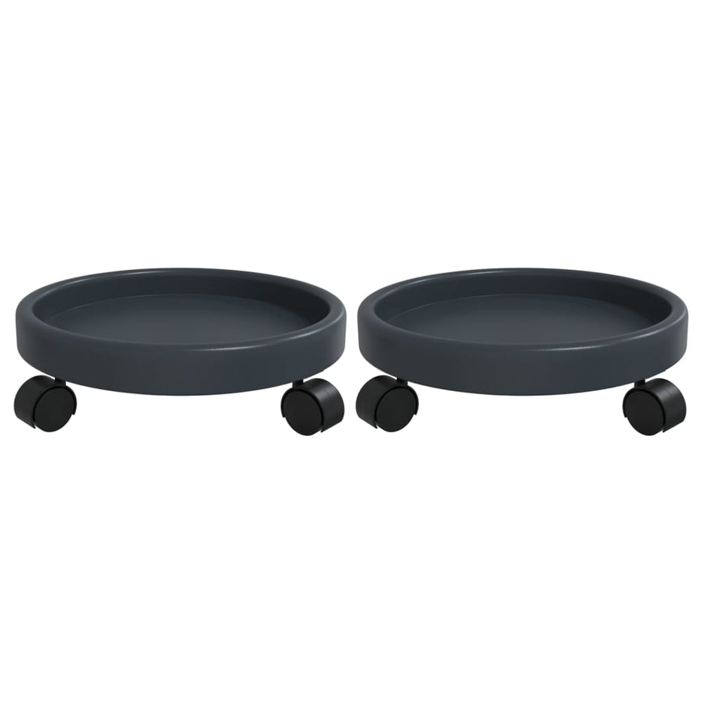 vidaXL Plant Trolley with Wheels 2 pcs Grey Diameter 34 cm 35 kg