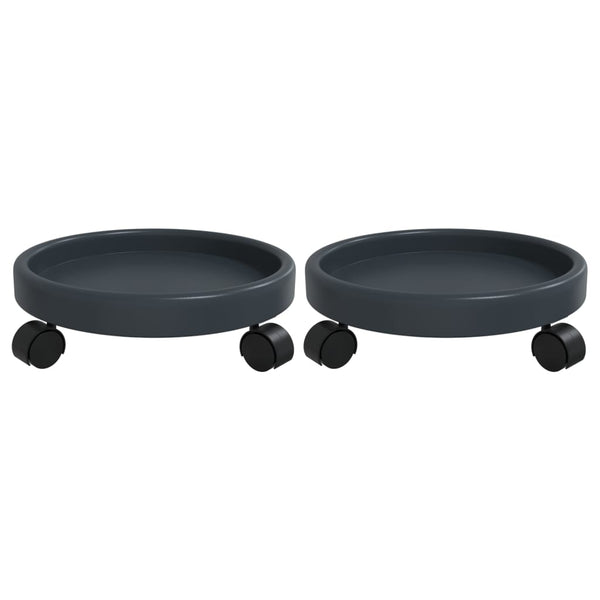 vidaXL Plant Trolley with Wheels 2 pcs Grey Diameter 34 cm 35 kg
