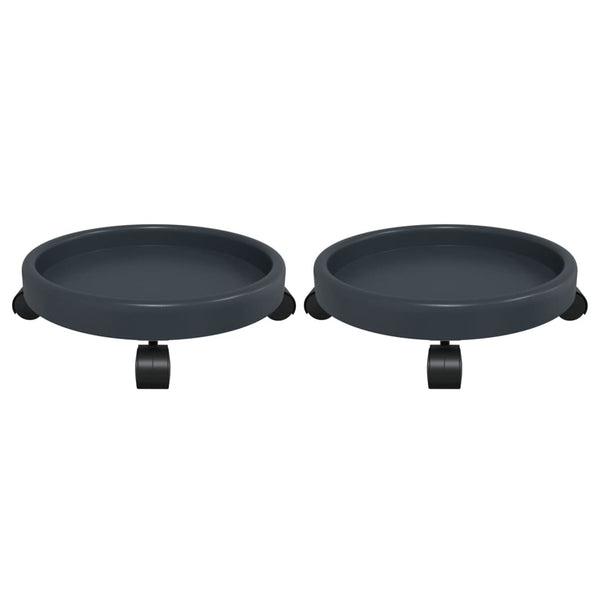 vidaXL Plant Trolley with Wheels 2 pcs Grey Diameter 34 cm 35 kg