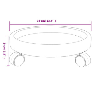 vidaXL Plant Trolley with Wheels 2 pcs Grey Diameter 34 cm 35 kg