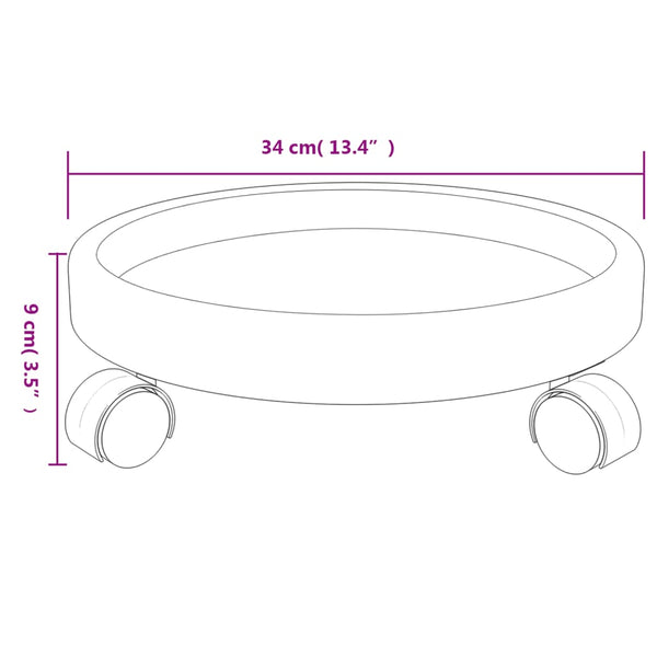 vidaXL Plant Trolley with Wheels 2 pcs Grey Diameter 34 cm 35 kg