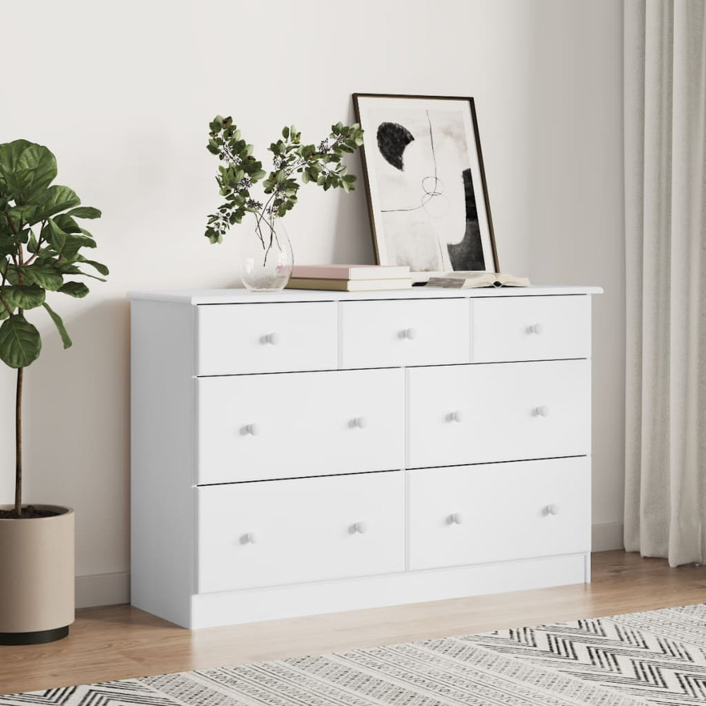 vidaXL Alta White Chest of Drawers 112x35x73 cm Solid Pine Wood