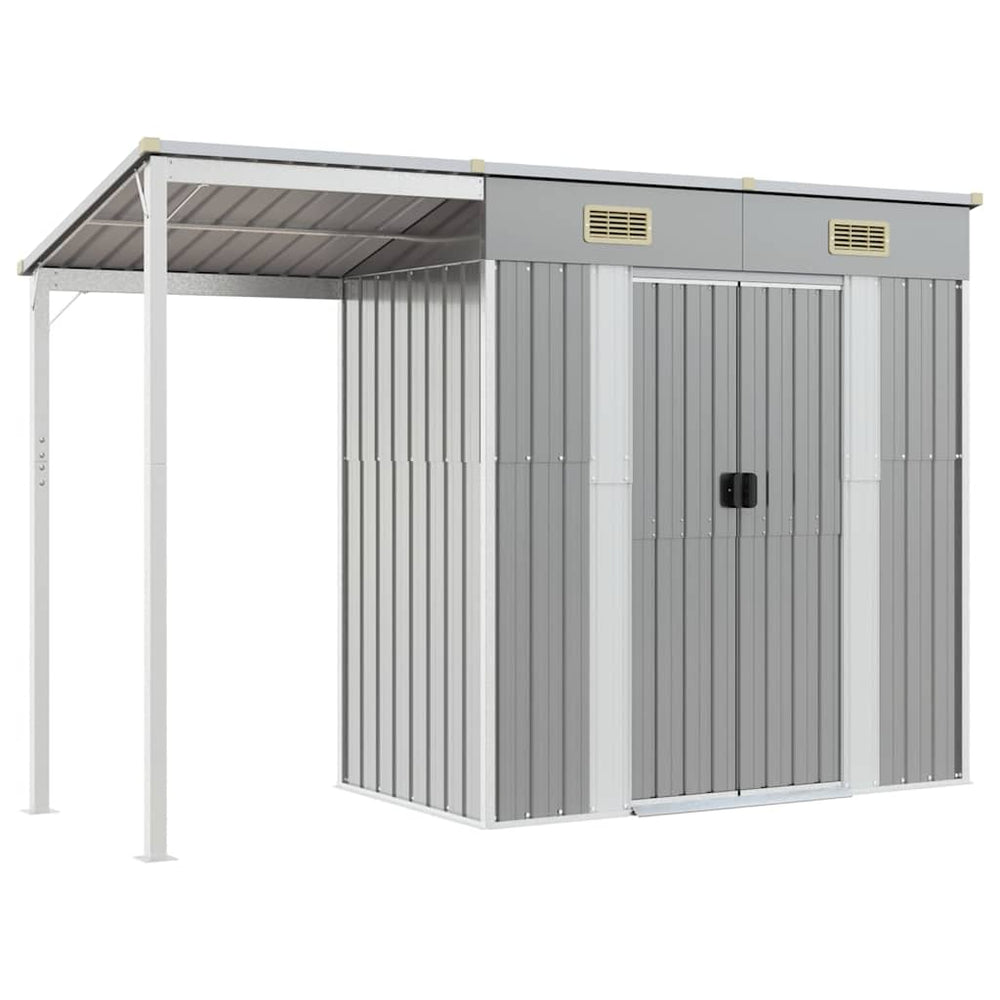 vidaXL Garden Shed with Extended Roof Light Gray 277 x 107 x 181 cm Steel