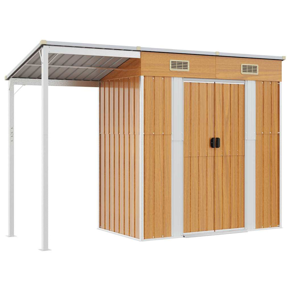 vidaXL Garden Shed with Lean-to Roof Light Brown 277x107x181 cm Steel