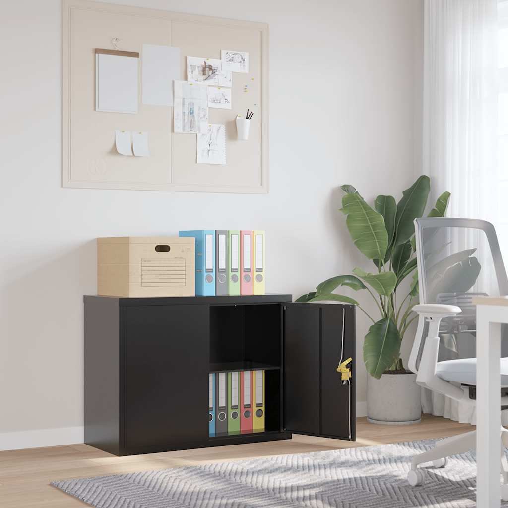Aktenschrank Schwarz, Stahl, 90x40x70 cm