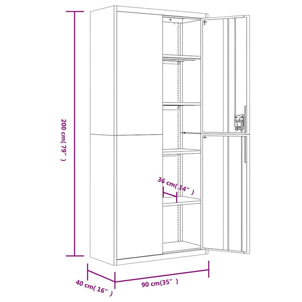 vidaXL Filing Cabinet Anthracite 90x40x200 cm Steel