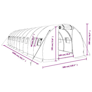vidaXL Greenhouse with Steel Frame White 30 m² 10x3x2 m