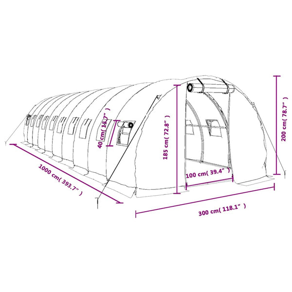 vidaXL Greenhouse with Steel Frame White 30 m² 10x3x2 m