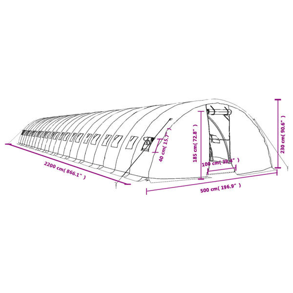 vidaXL Greenhouse with Steel Frame White 110 m² 22x5x2.3 m