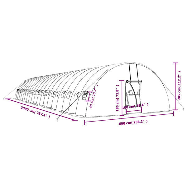vidaXL Greenhouse with Steel Frame Green 120 m² 20x6x2.85 m