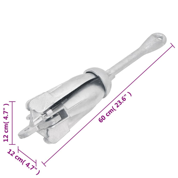 vidaXL Folding Anchor Silver 8 kg Hot-dip Galvanized Cast Iron