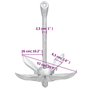 vidaXL Folding Anchor Silver 8 kg Hot-dip Galvanized Cast Iron