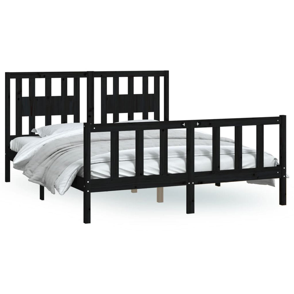 vidaXL Solid Pine Bed with Headboard Black 150x200 cm