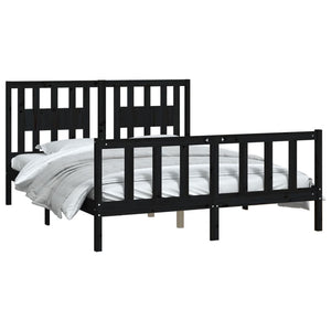 vidaXL Solid Pine Bed with Headboard Black 150x200 cm