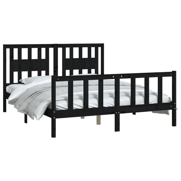 vidaXL Solid Pine Bed with Headboard Black 150x200 cm