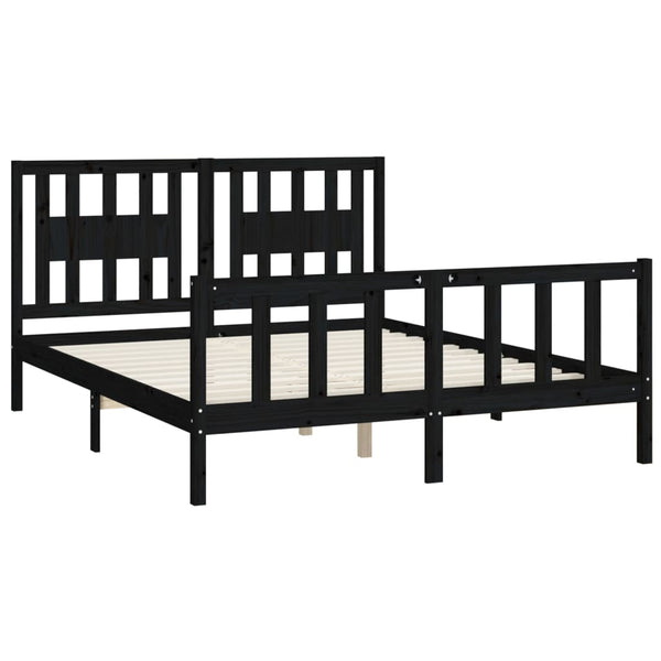 vidaXL Solid Pine Bed with Headboard Black 150x200 cm
