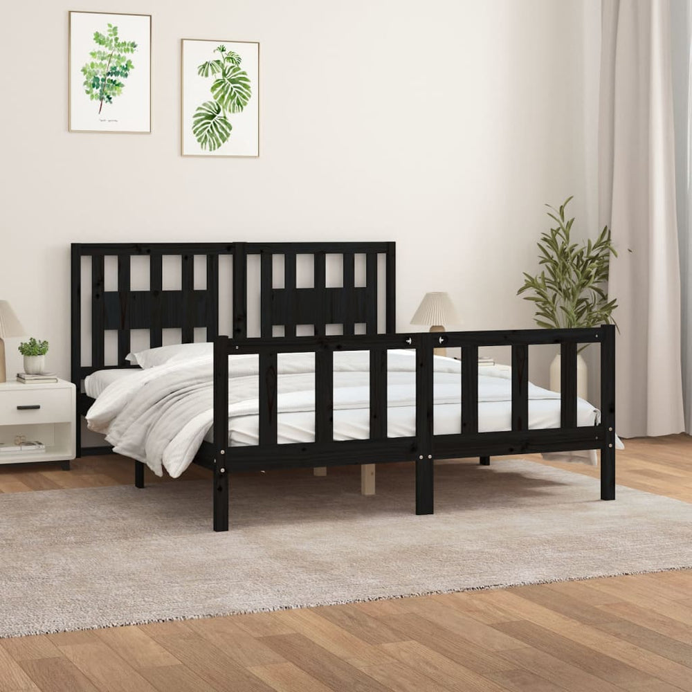 vidaXL Solid Pine Bed with Headboard Black 150x200 cm