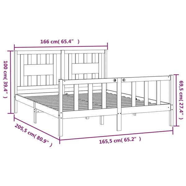 vidaXL Solid Pine Bed Frame with Headboard 160x200 cm
