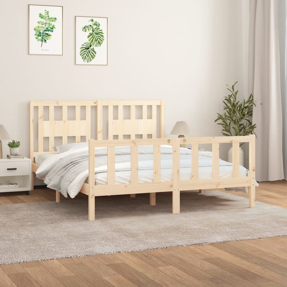 vidaXL Solid Pine Bed Frame with Headboard 160x200 cm