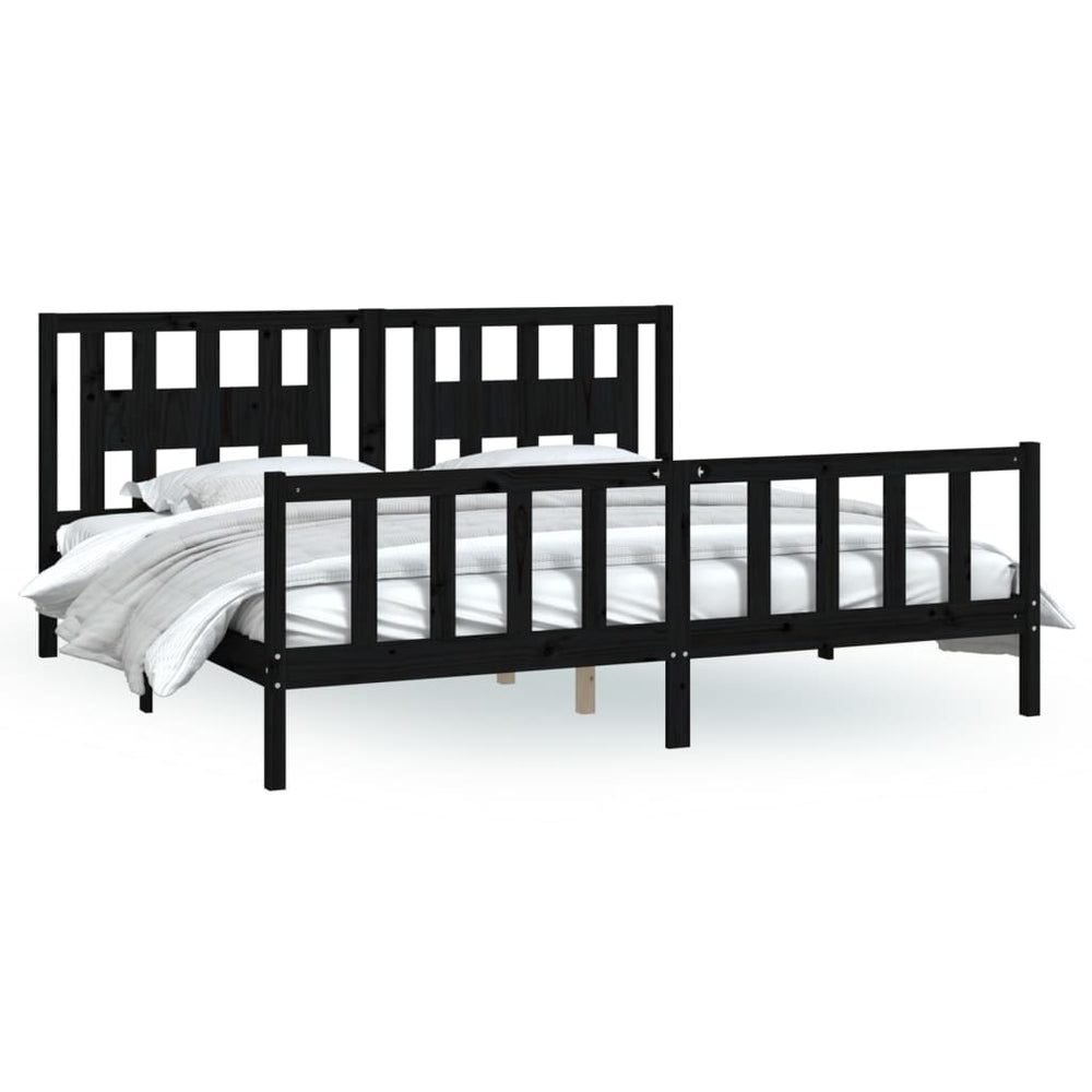 vidaXL Solid Pine Bed with Headboard Black 180x200 cm
