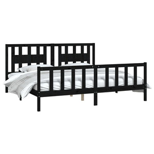 vidaXL Solid Pine Bed with Headboard Black 180x200 cm