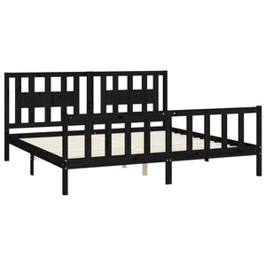 vidaXL Solid Pine Bed with Headboard Black 180x200 cm