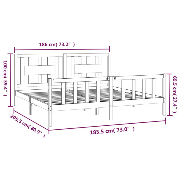 vidaXL Solid Pine Bed with Headboard Black 180x200 cm