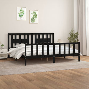 vidaXL Solid Pine Bed with Headboard Black 180x200 cm