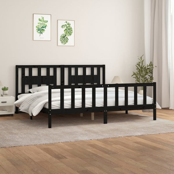 vidaXL Solid Pine Bed with Headboard Black 180x200 cm