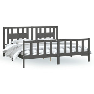vidaXL Solid Wood Bed with Headboard Grey Pine 200x200 cm