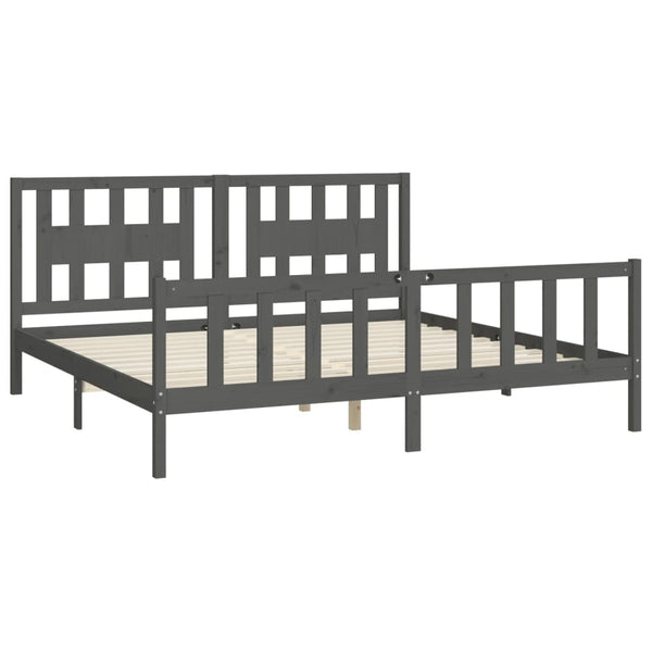 vidaXL Solid Wood Bed with Headboard Grey Pine 200x200 cm