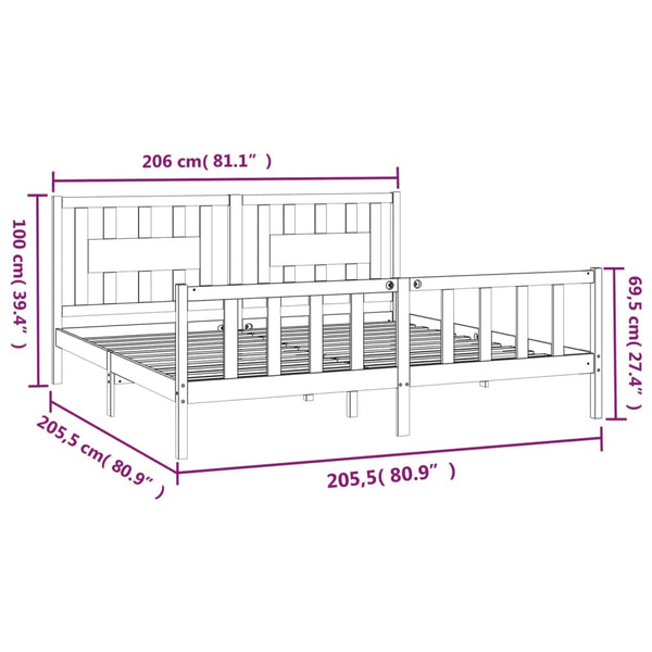vidaXL Solid Wood Bed with Headboard Grey Pine 200x200 cm
