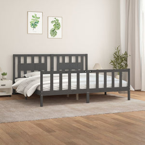 vidaXL Solid Wood Bed with Headboard Grey Pine 200x200 cm