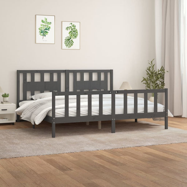 vidaXL Solid Wood Bed with Headboard Grey Pine 200x200 cm
