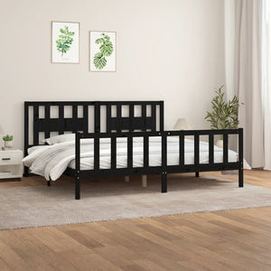 vidaXL Solid Wood Bed with Headboard Black Pine 200x200 cm