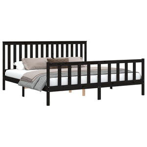 vidaXL Solid Wood Bed with Headboard Black 180x200 cm Pine