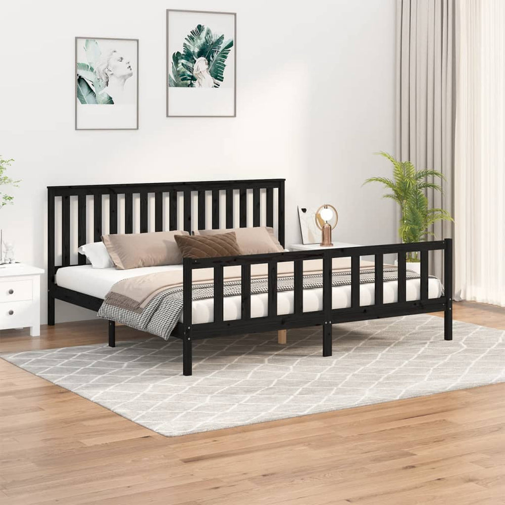 vidaXL Solid Wood Bed with Headboard Black 180x200 cm Pine