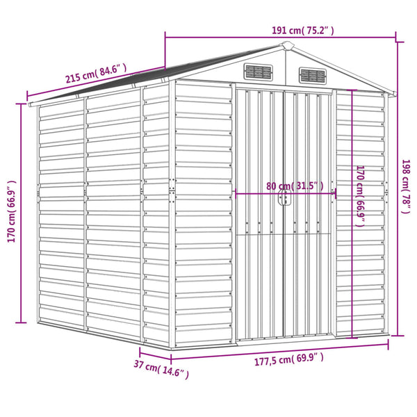 vidaXL Garden Shed Green 191 x 215 x 198 cm Galvanized Steel