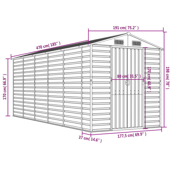 vidaXL Garden Shed Green 191x470x198 cm Galvanised Steel