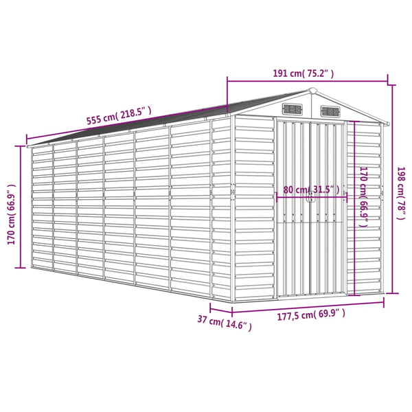 vidaXL Garden Shed Green 191x555x198 cm Galvanized Steel