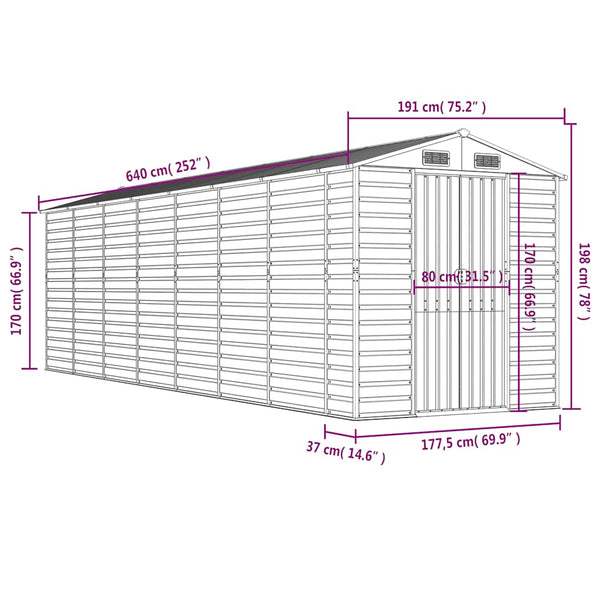 vidaXL Garden Shed Green 191x640x198 cm Galvanized Steel