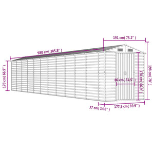 vidaXL Garden Shed Green 191x980x198 cm Galvanized Steel