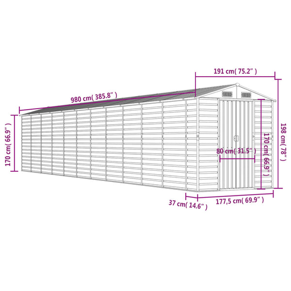 vidaXL Garden Shed Green 191x980x198 cm Galvanized Steel