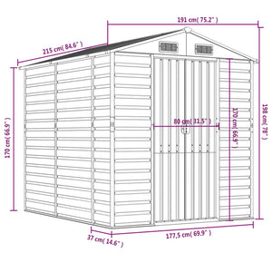 vidaXL Garden Shed Light Gray 191 x 215 x 198 cm Galvanized Steel
