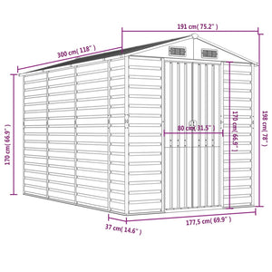 vidaXL Garden Shed Light Gray 191 x 300 x 198 cm Galvanized Steel