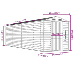 vidaXL Garden Shed Light Grey 191 x 640 x 198 cm Galvanized Steel