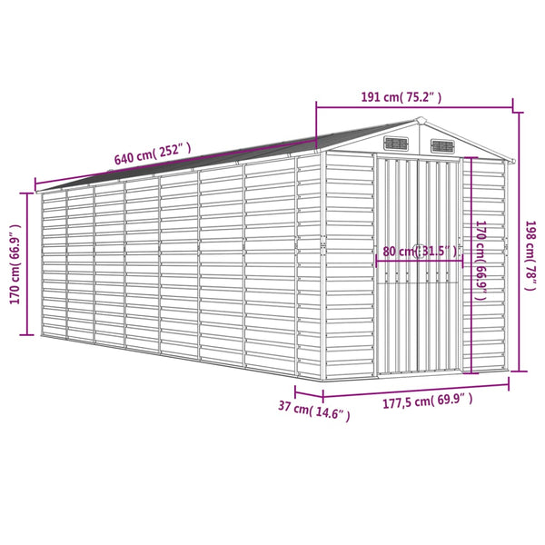 vidaXL Garden Shed Light Grey 191 x 640 x 198 cm Galvanized Steel